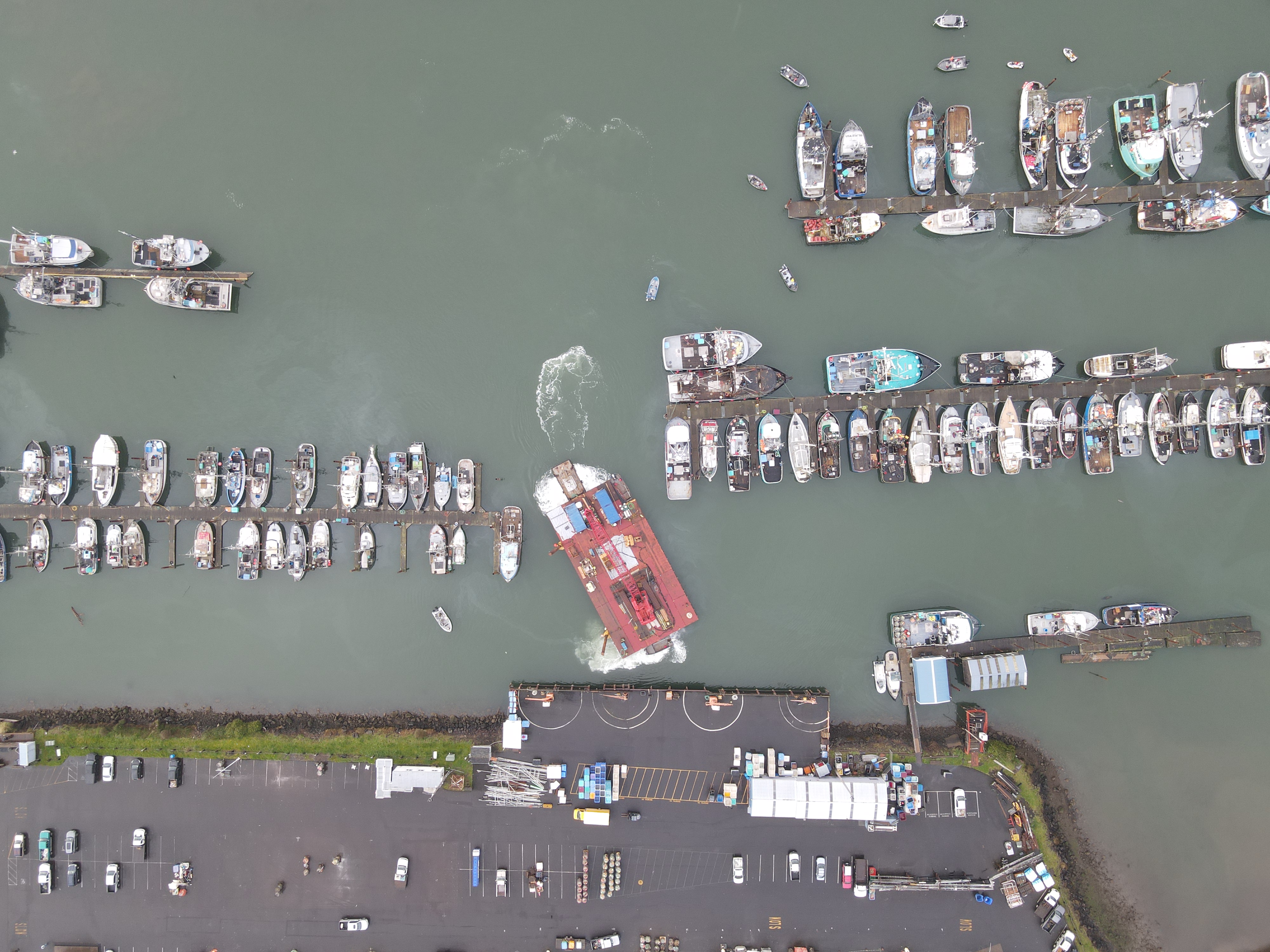 AAC 2 - Port of Newport - AAC barging between fishing boats.JPG